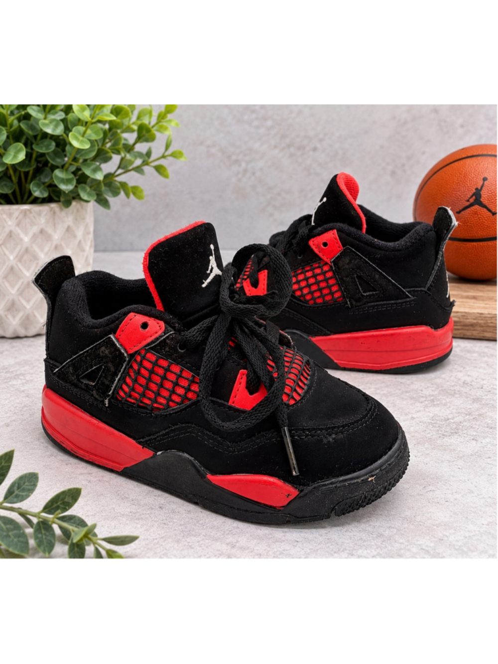 Nike Air Jordan 4 Retro TD Red Thunder BQ7670-016 Toddler Size 9C Black Red 2022
